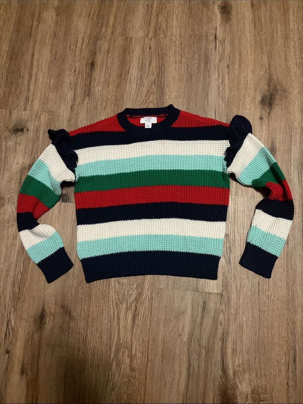 Crown & Ivy Kids - Striped Ruffle-Shoulder Sweater - Size Small